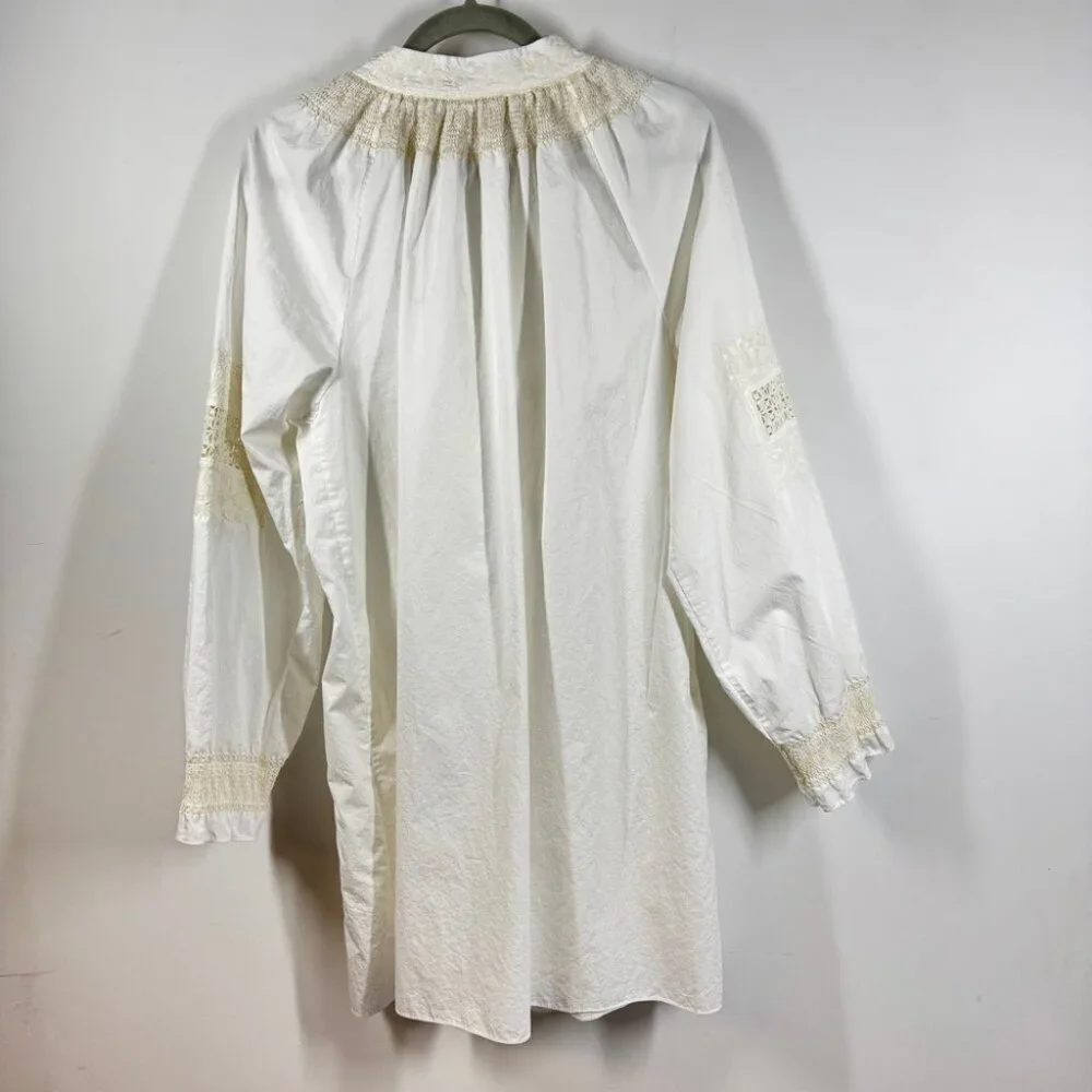 Tibi Anthropologie White Cotton Lace Embroidered Tunic Dress Boho Summer Casual - Picture 13 of 15
